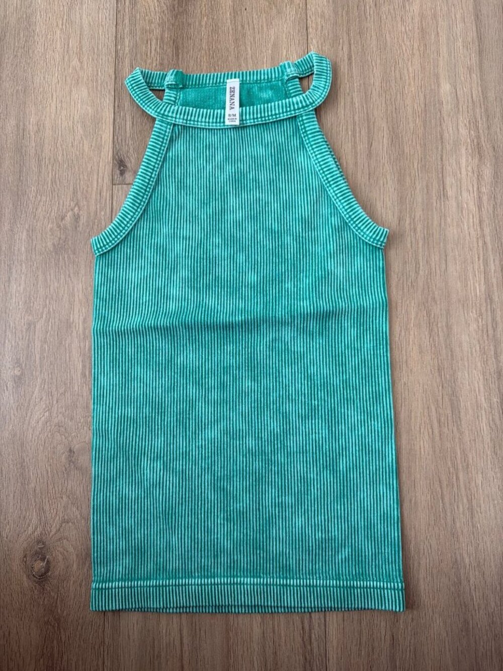 Zenana Ribbed Halter Tank Top S/M Green Sleeveless Stretchy Knit